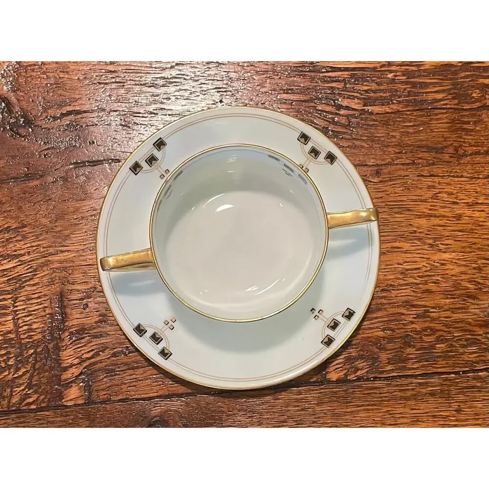 Vintage Victoria Austria Boullion Cup / Bowl & Saucer, Gold, Black, Set of 10